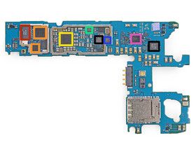 The accelerometer/gyroscope sensor inside the Samsung Galaxy S5, marked in blue